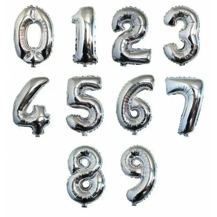 Silver Number Helium Balloon